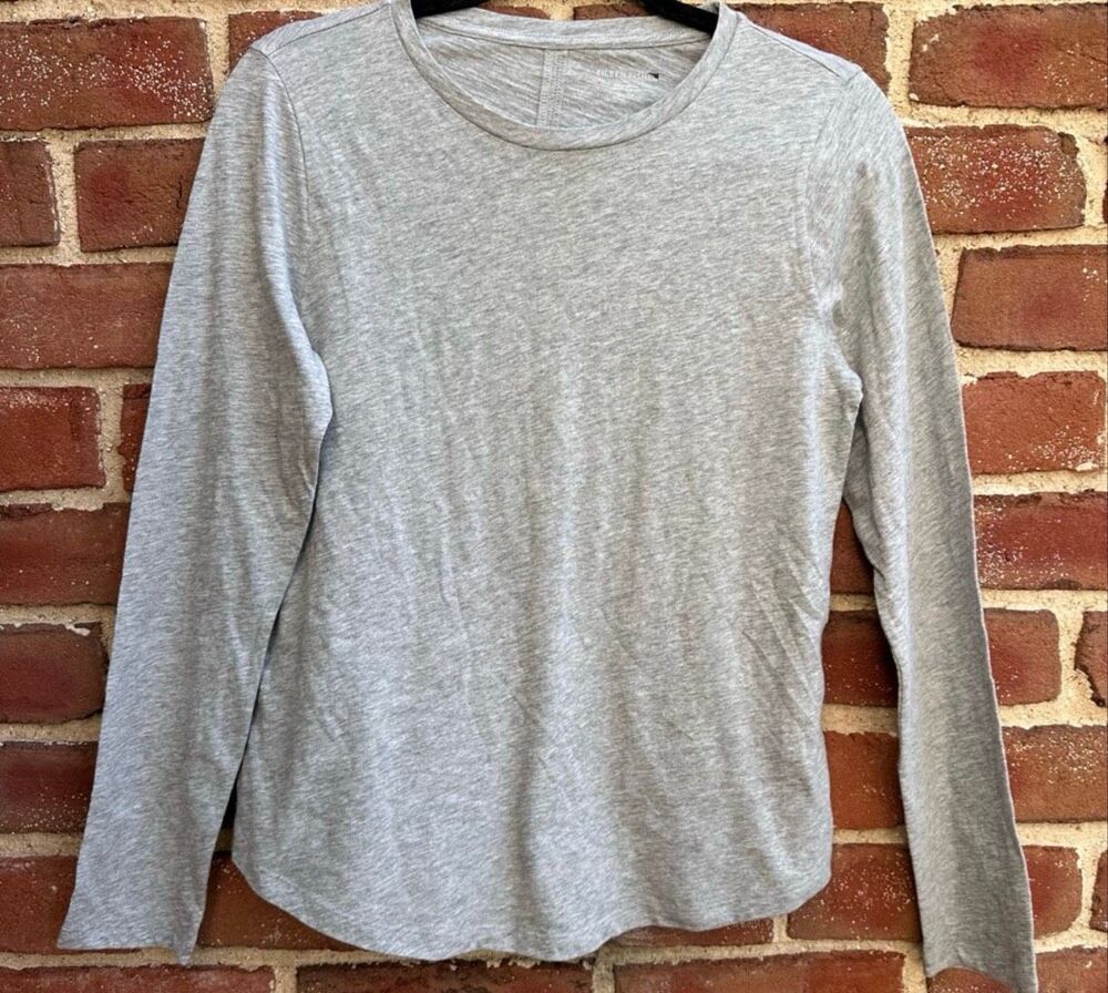 Eileen Fisher Slubby Organic Cotton Long Sleeve Tee Gray XXS NEW
